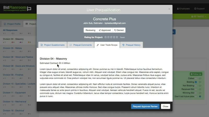 screenshot of BidPlanroom