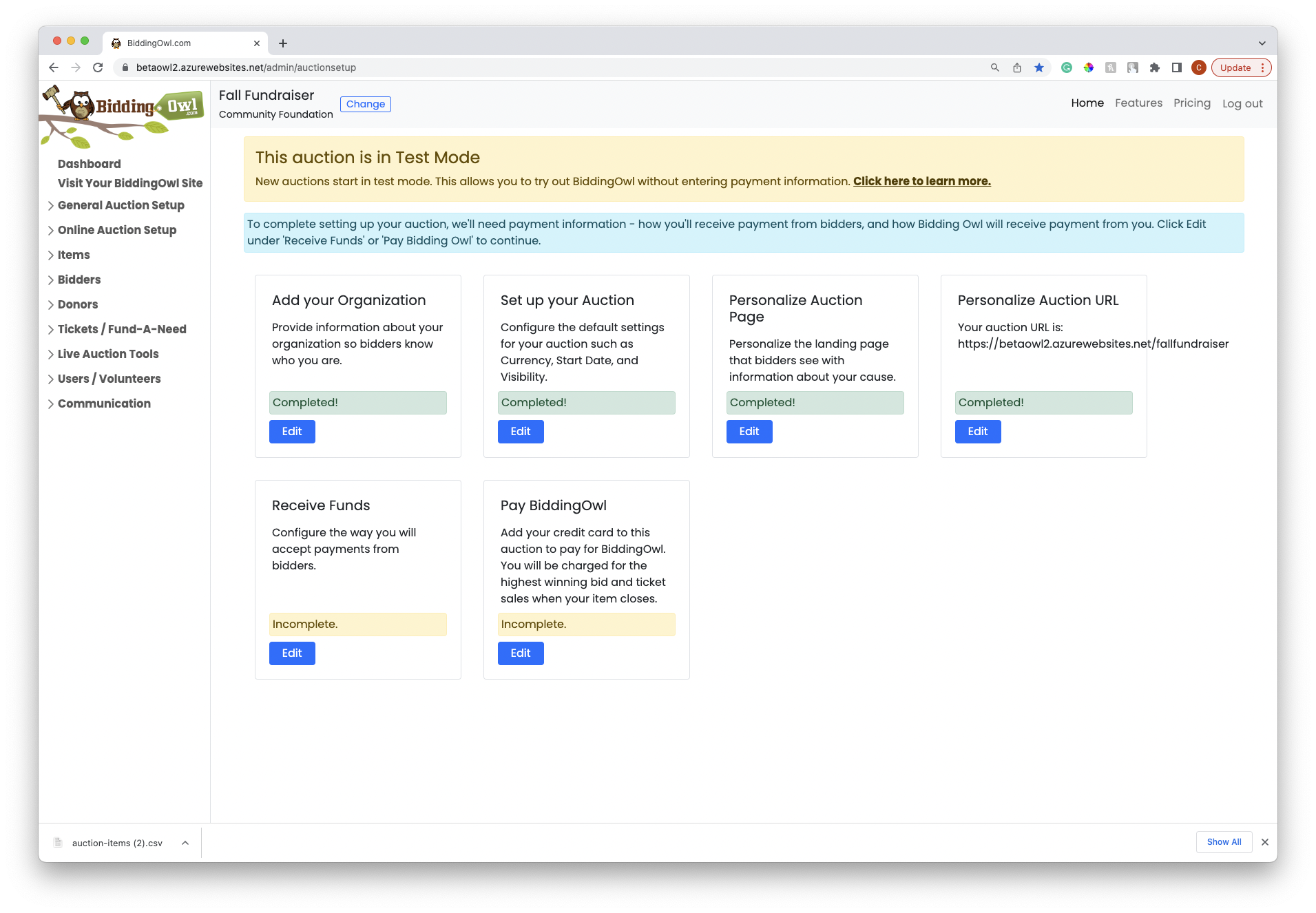 screenshot of BiddingOwl.com