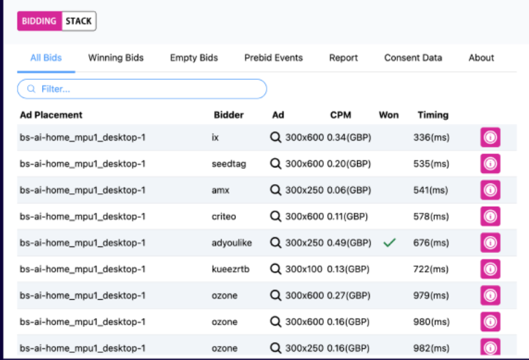 screenshot of BiddingStack