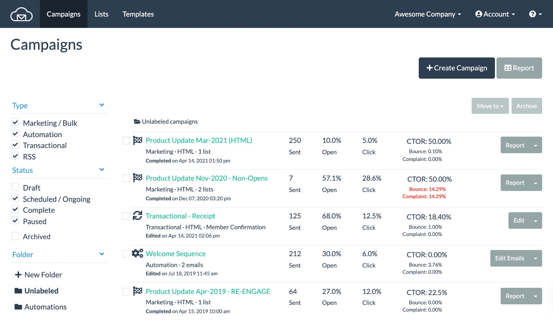 screenshot of BigMailer
