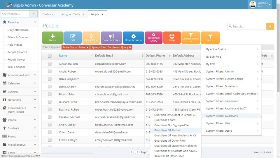 screenshot of BigSIS