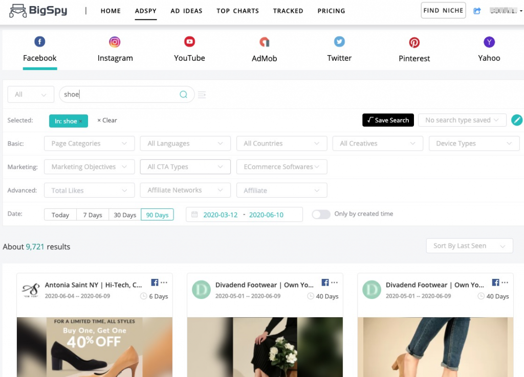 screenshot of BigSpy