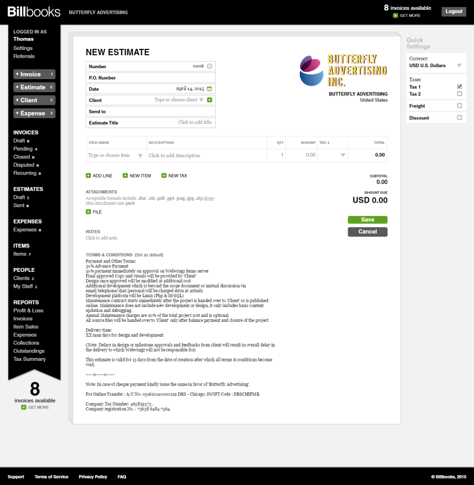 screenshot of Billbooks