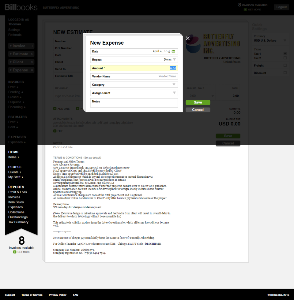 screenshot of Billbooks