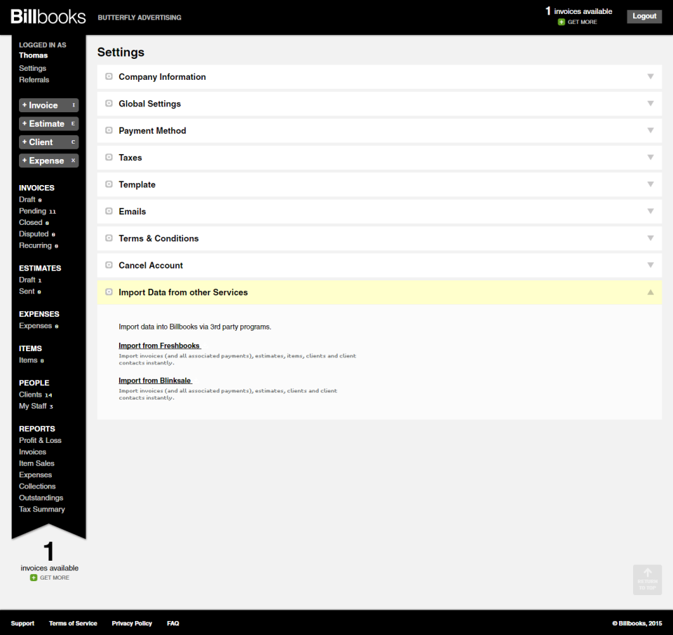 screenshot of Billbooks