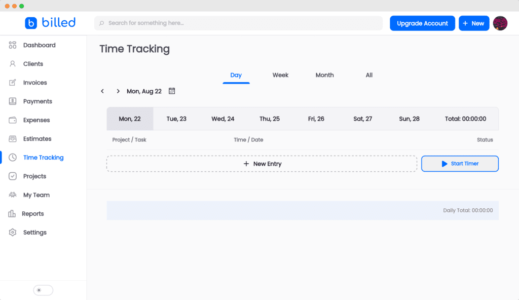 screenshot of Billed