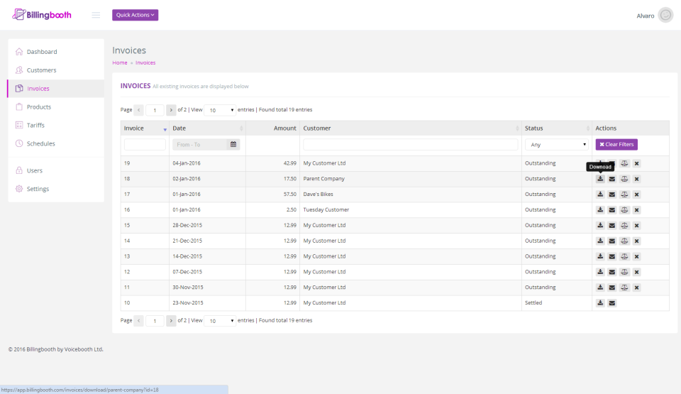 screenshot of Billingbooth