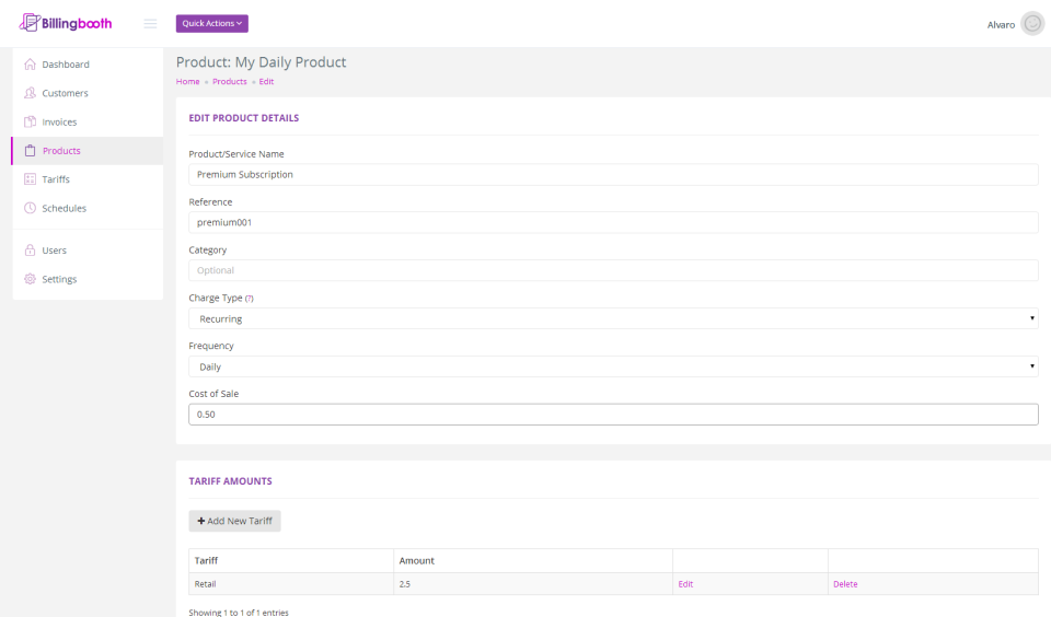 screenshot of Billingbooth