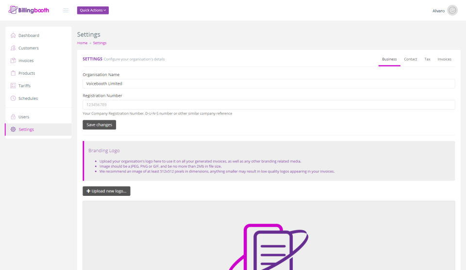 screenshot of Billingbooth