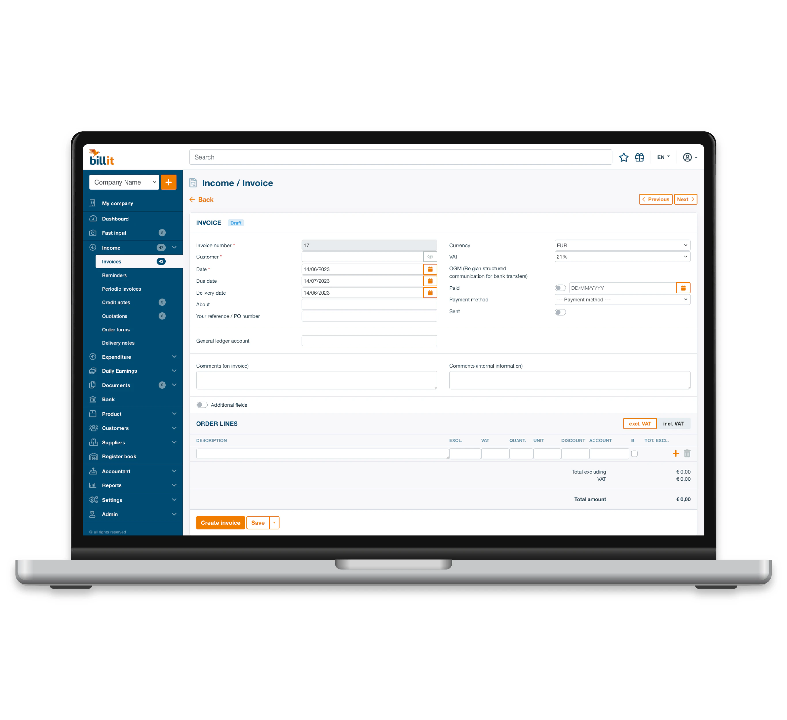 screenshot of Billit