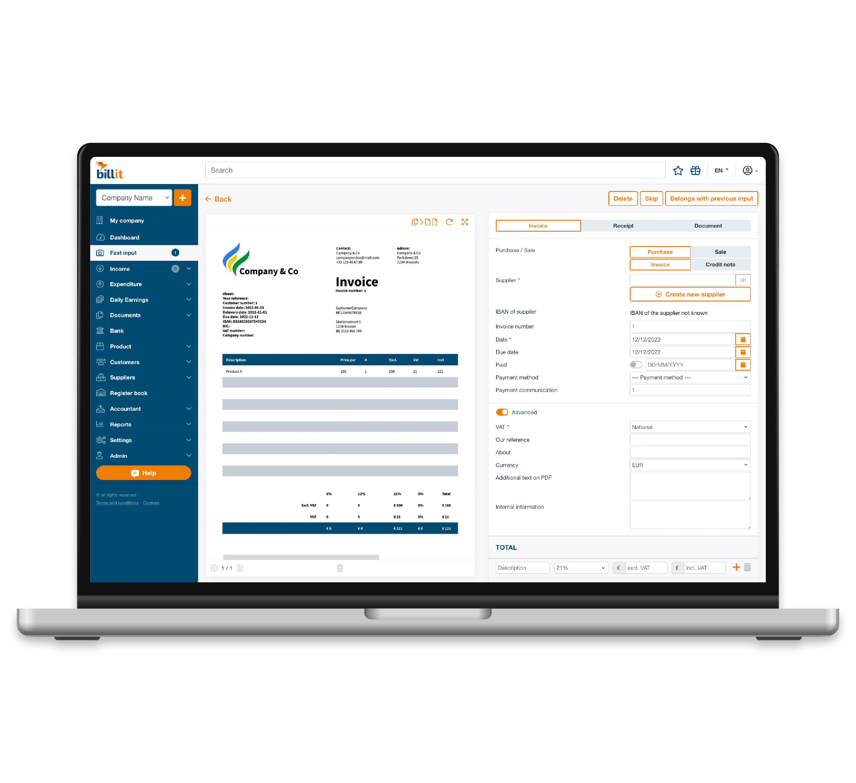 screenshot of Billit