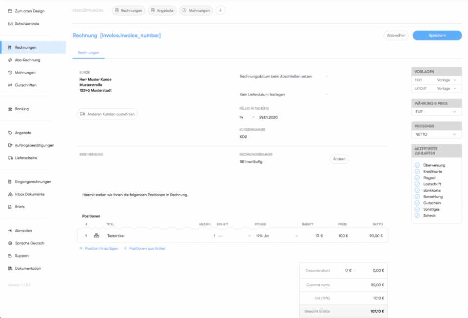 screenshot of Billomat