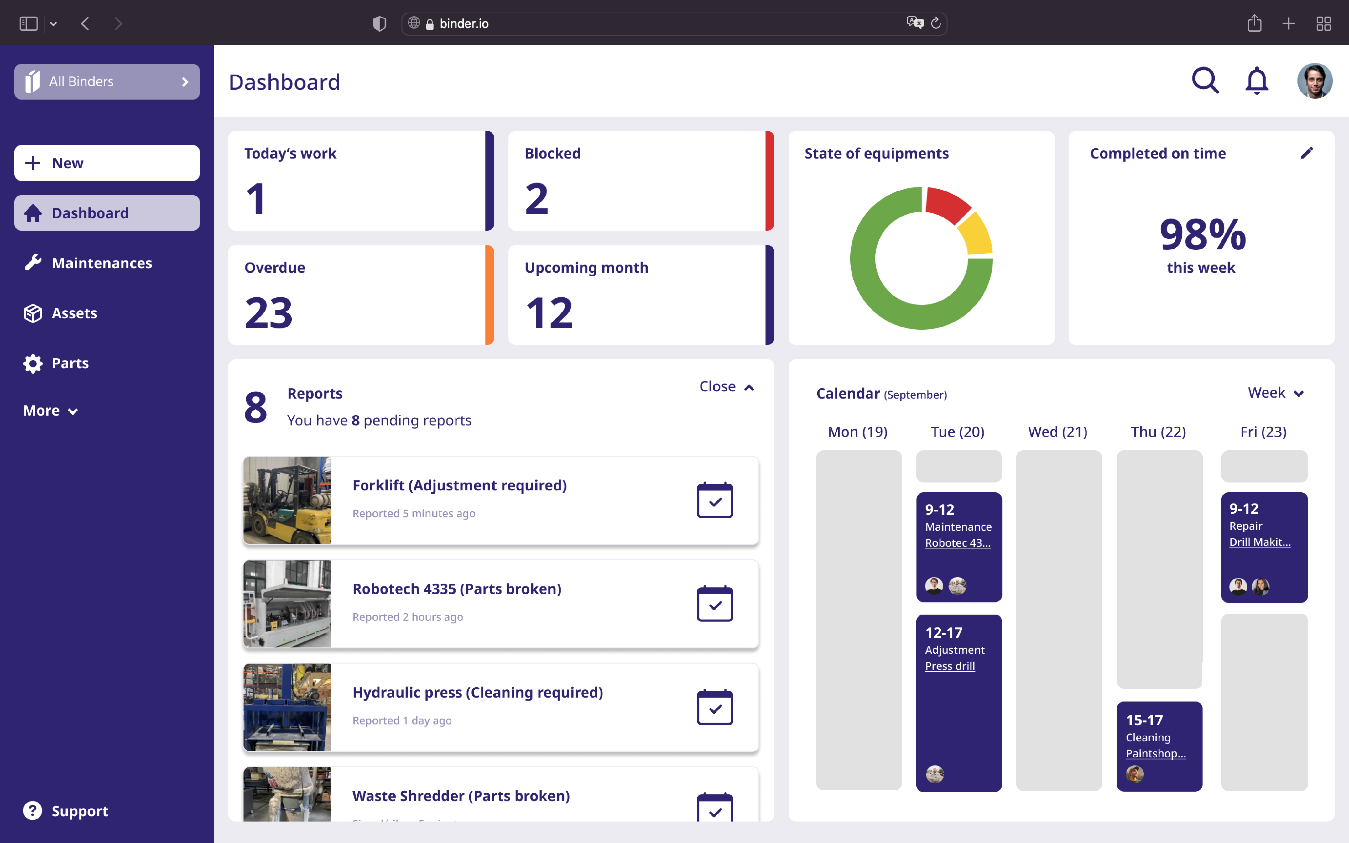 screenshot of Binder