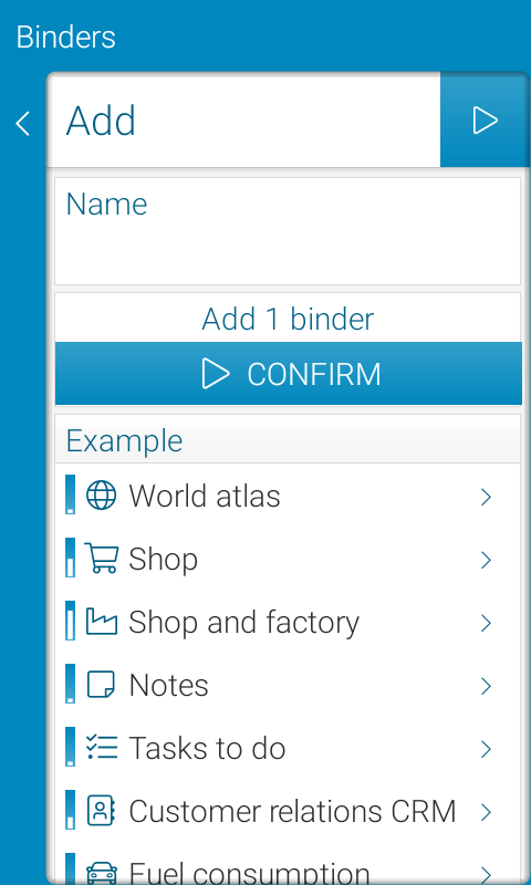 screenshot of Binders