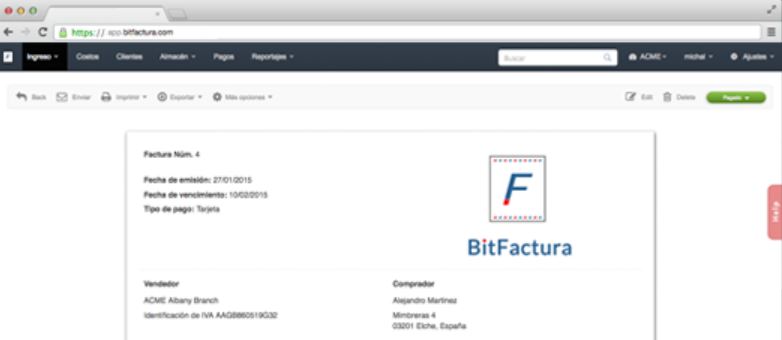 screenshot of BitFactura