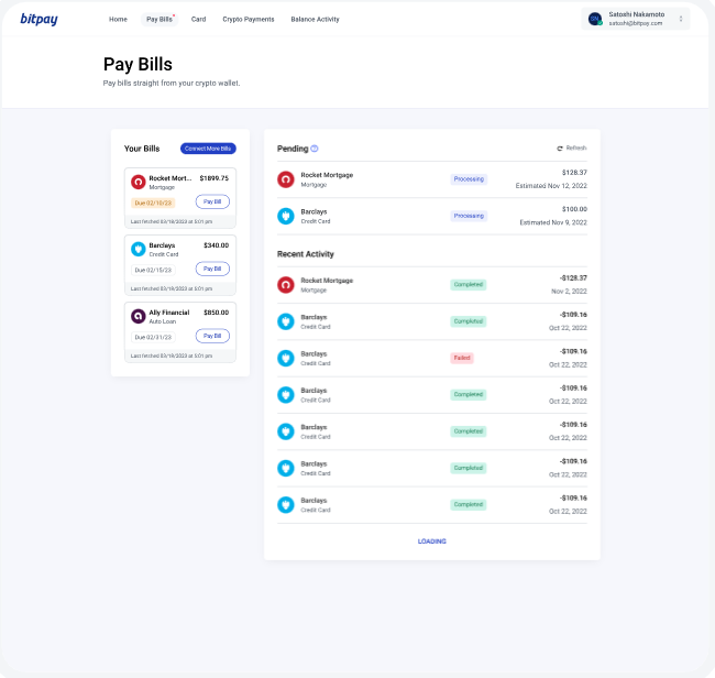 screenshot of BitPay
