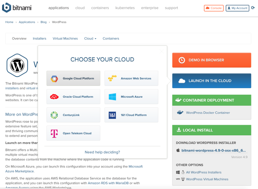 screenshot of Bitnami