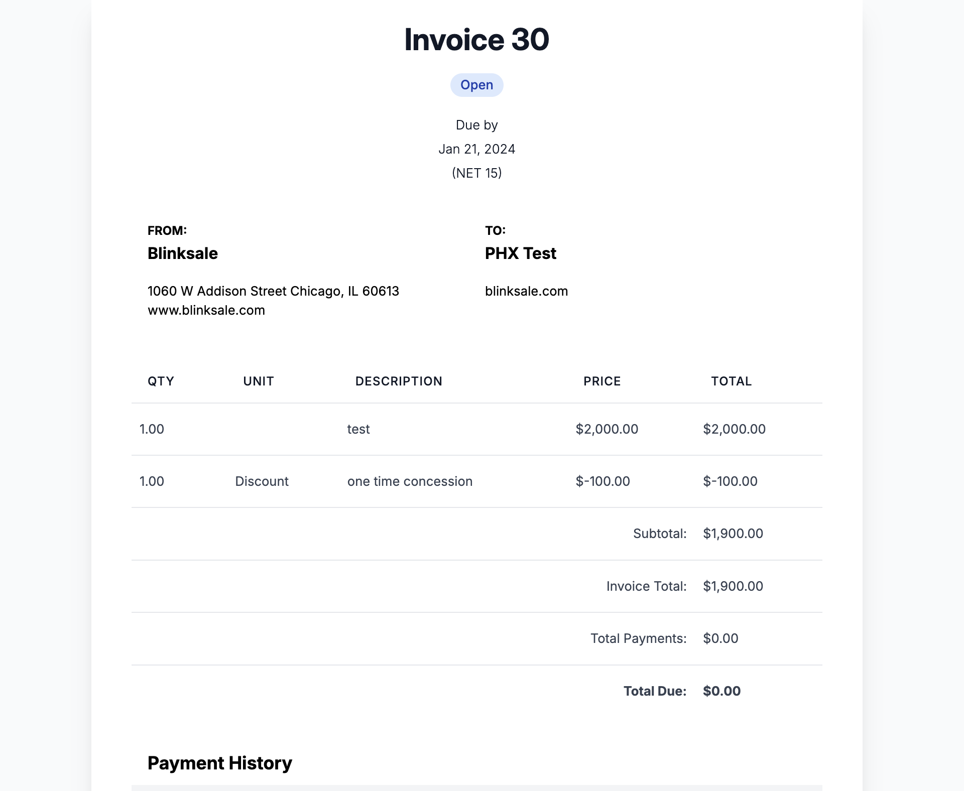 screenshot of Blinksale