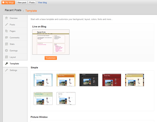 screenshot of Blogger