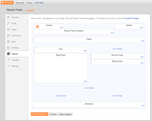 screenshot of Blogger