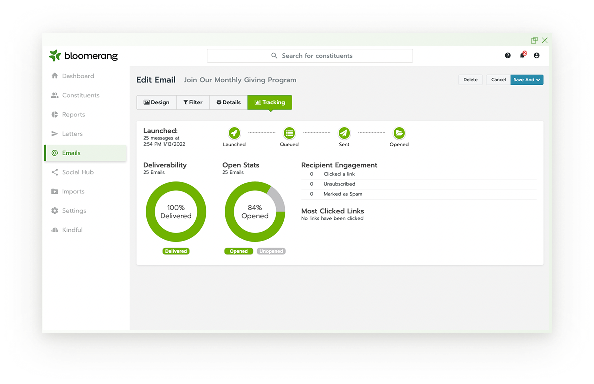 screenshot of Bloomerang