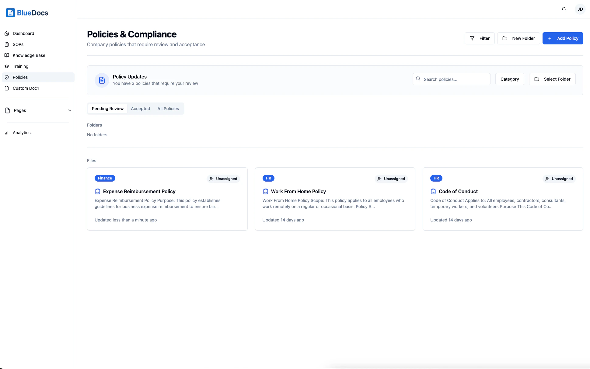 screenshot of BlueDocs