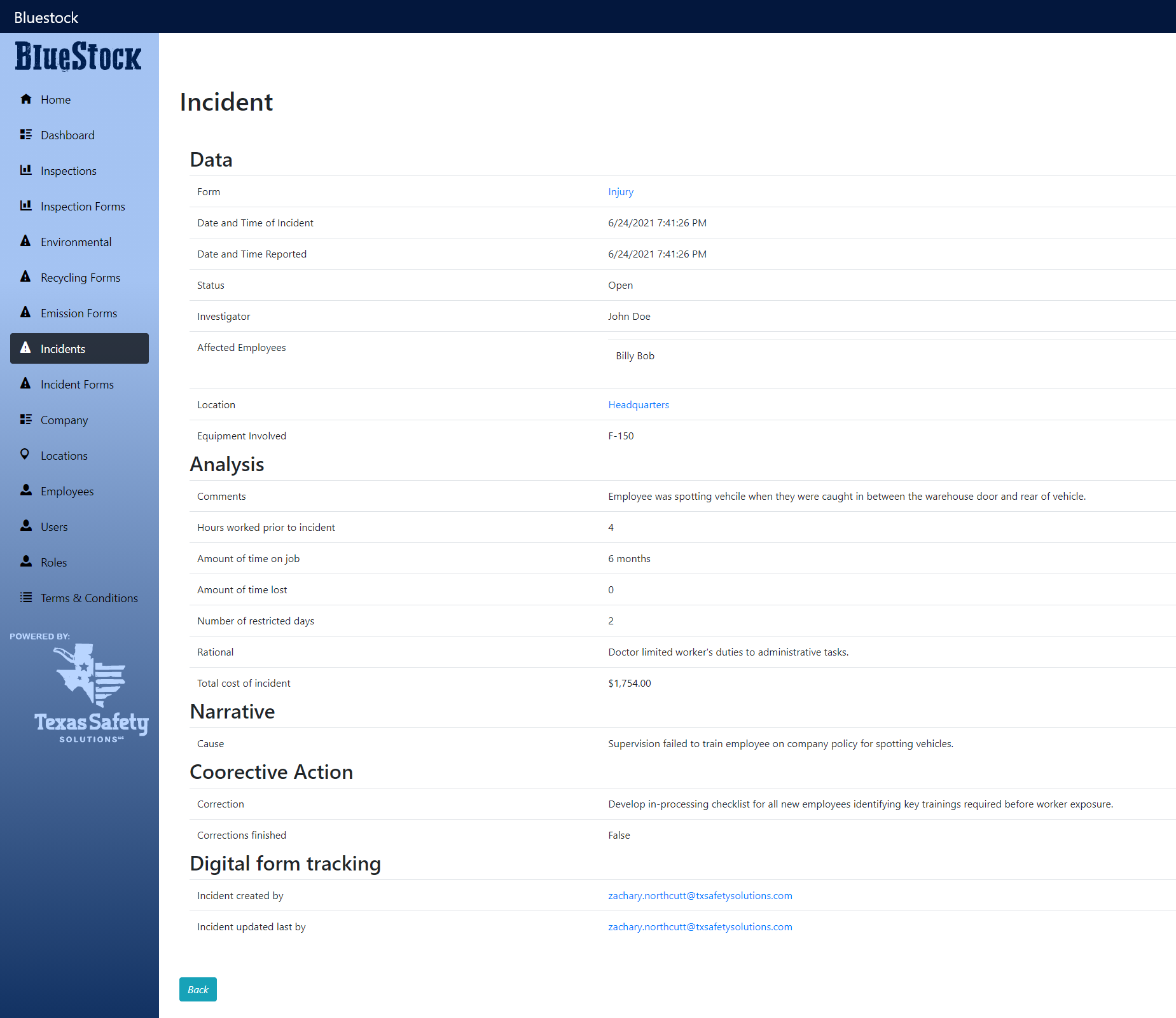 screenshot of BlueStock