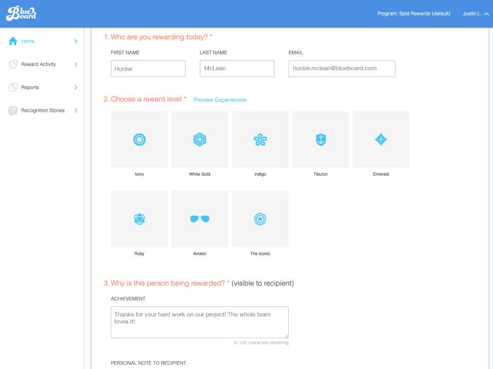 screenshot of Blueboard