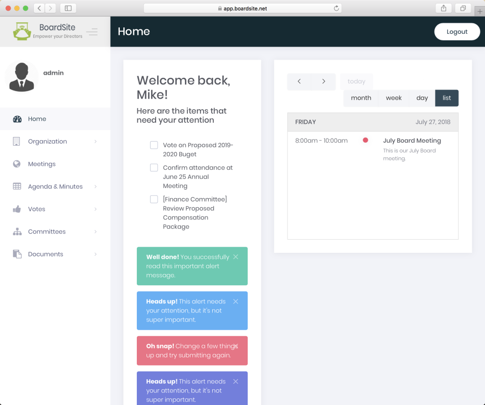 screenshot of BoardSite