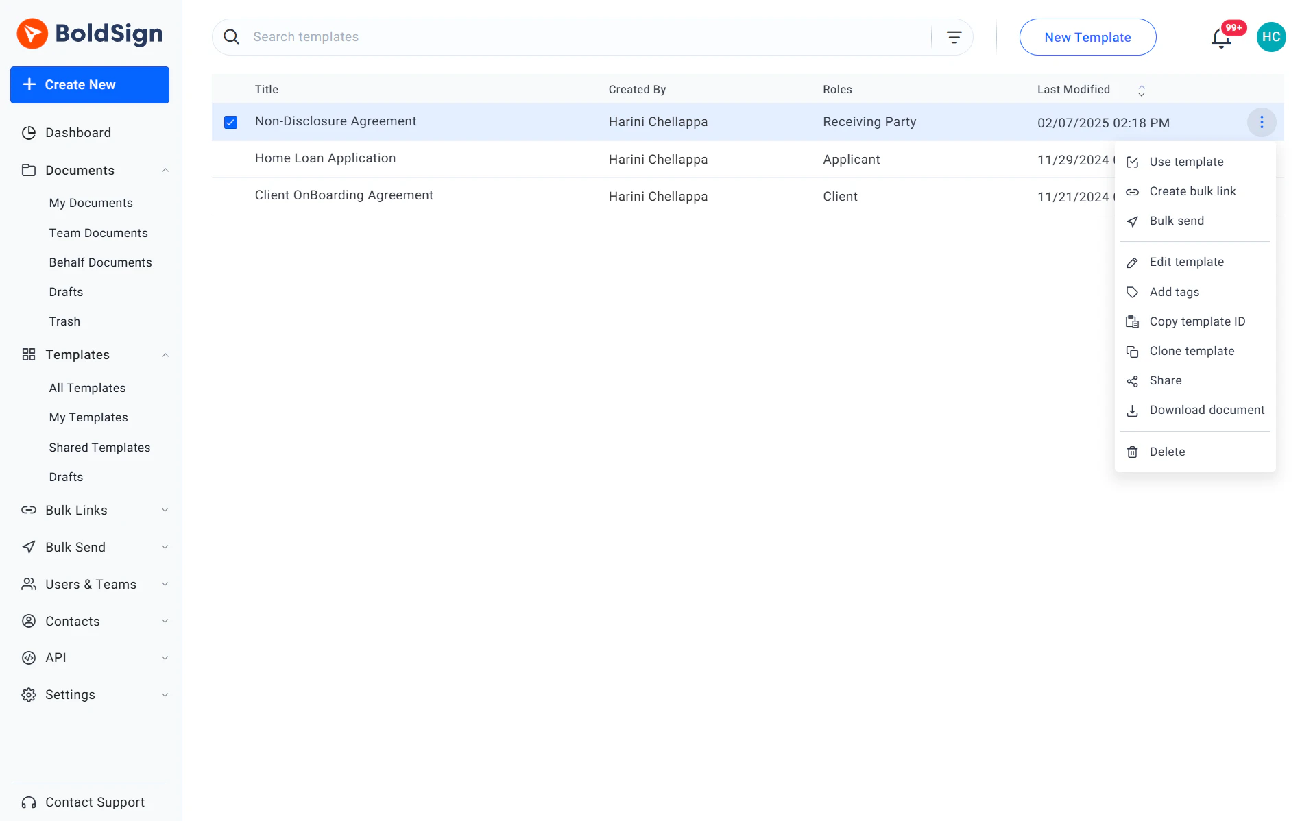 screenshot of BoldSign