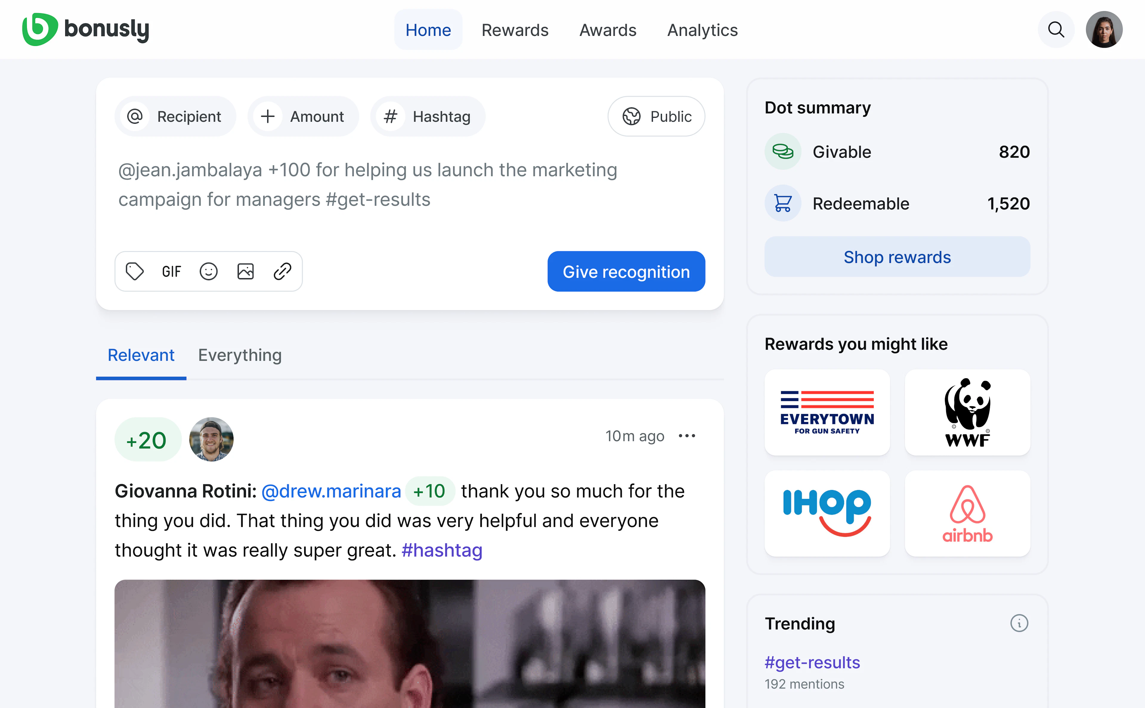 screenshot of Bonusly