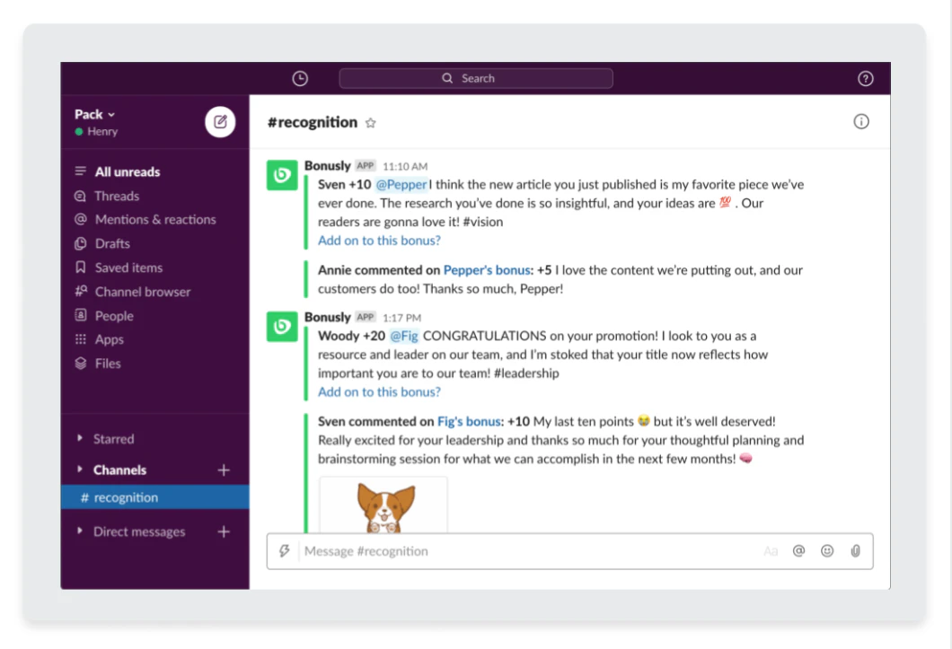 screenshot of Bonusly