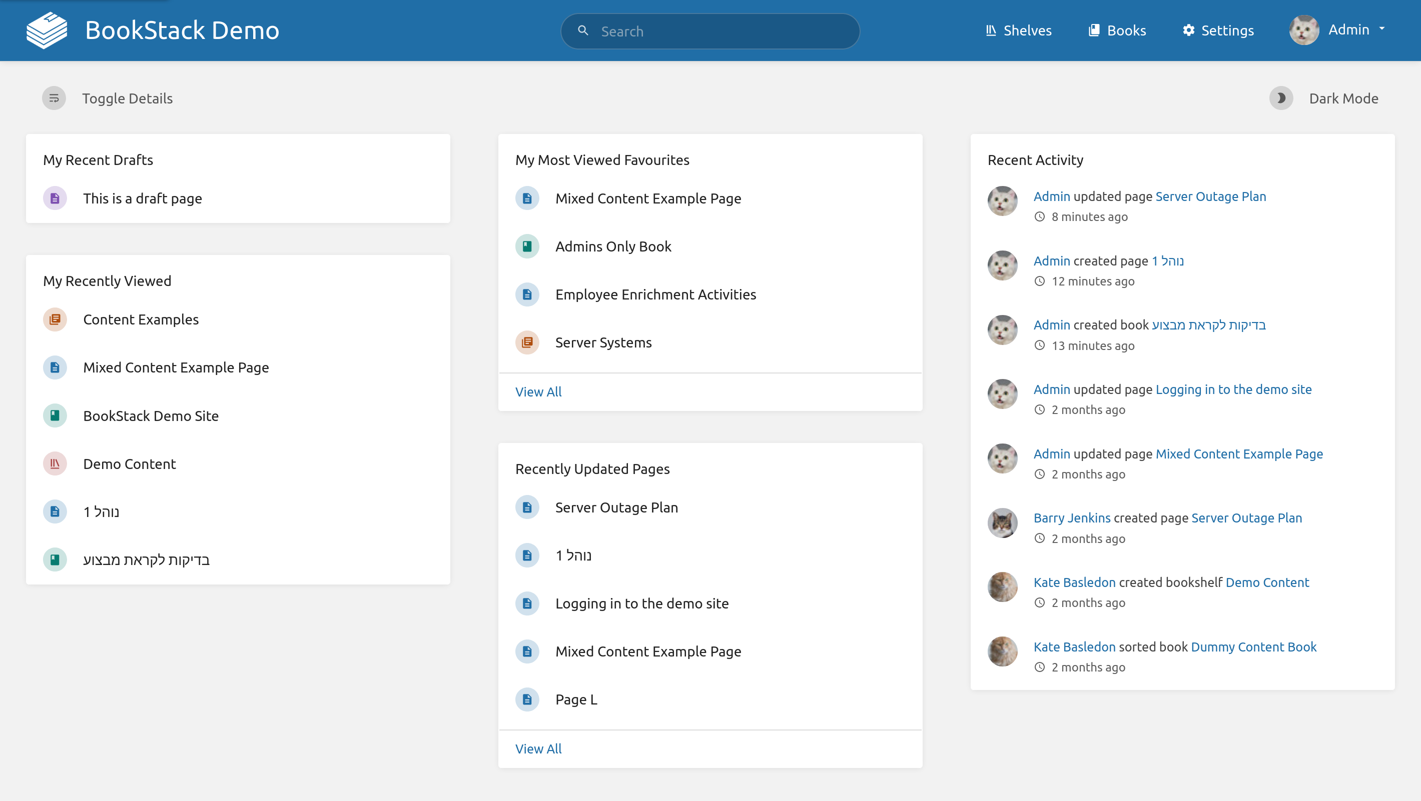 screenshot of BookStack