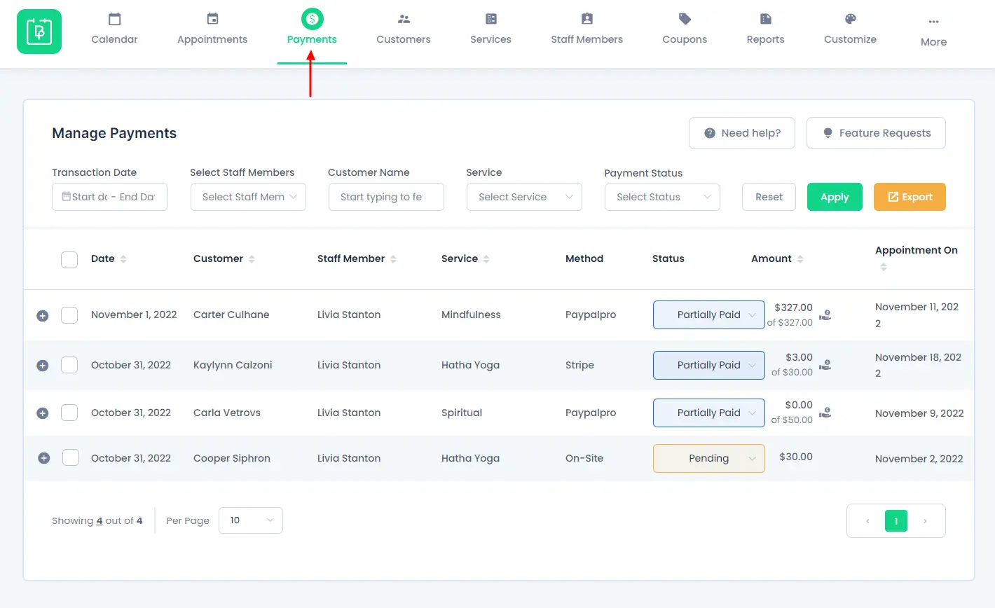 screenshot of BookingPress