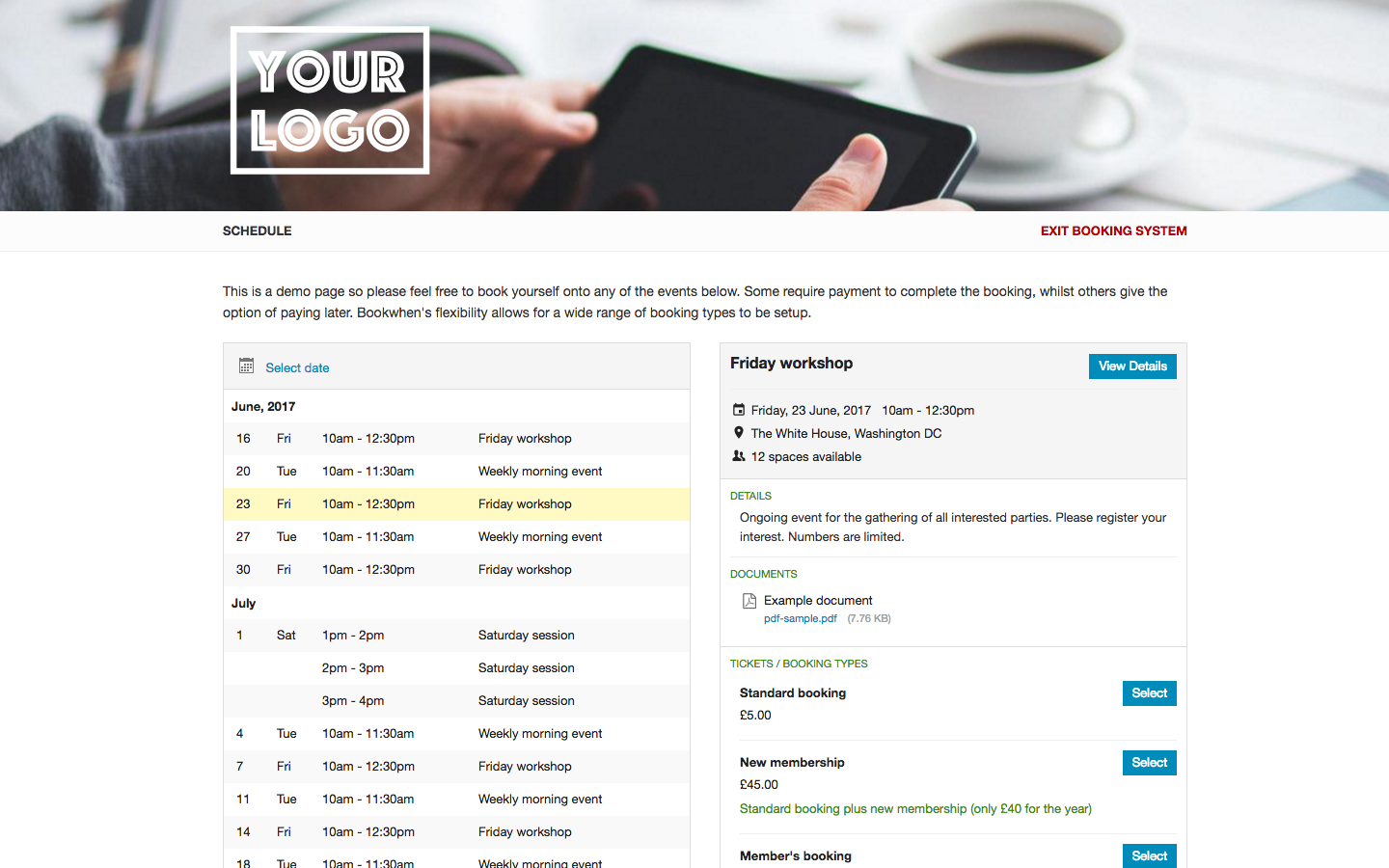 screenshot of Bookwhen