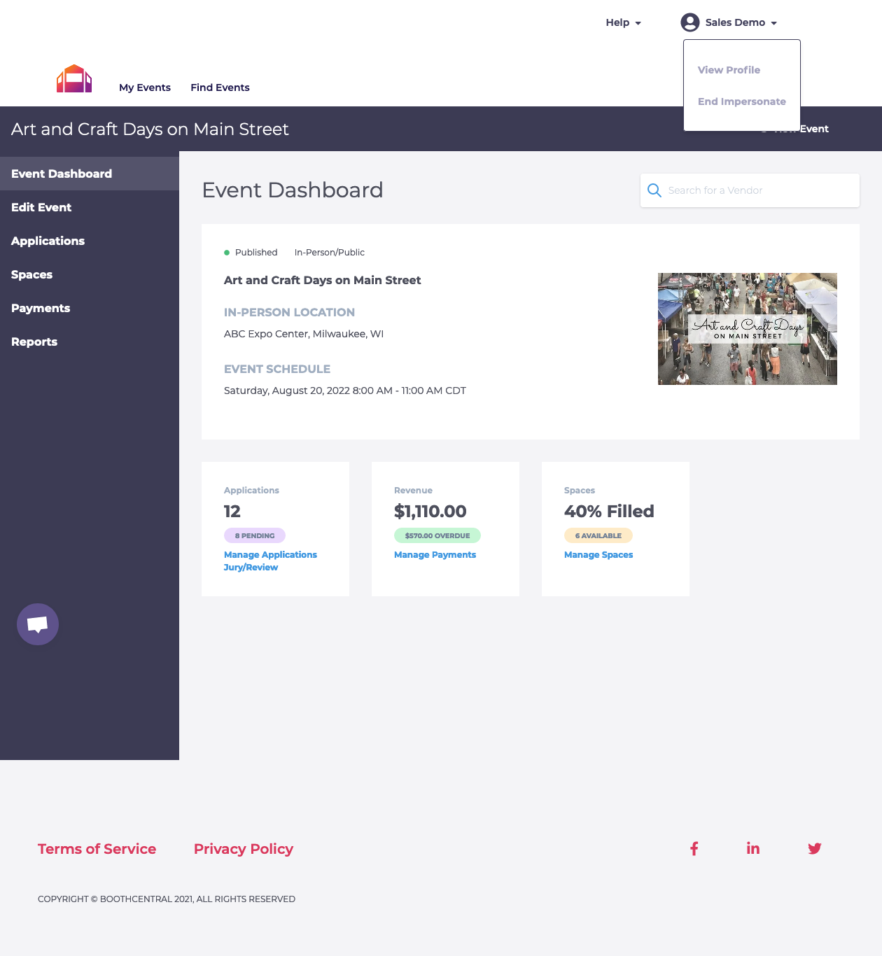 screenshot of BoothCentral