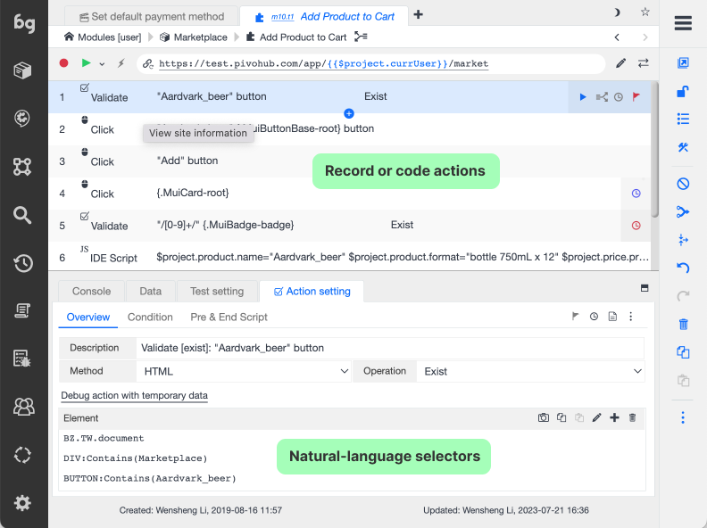 screenshot of Boozang