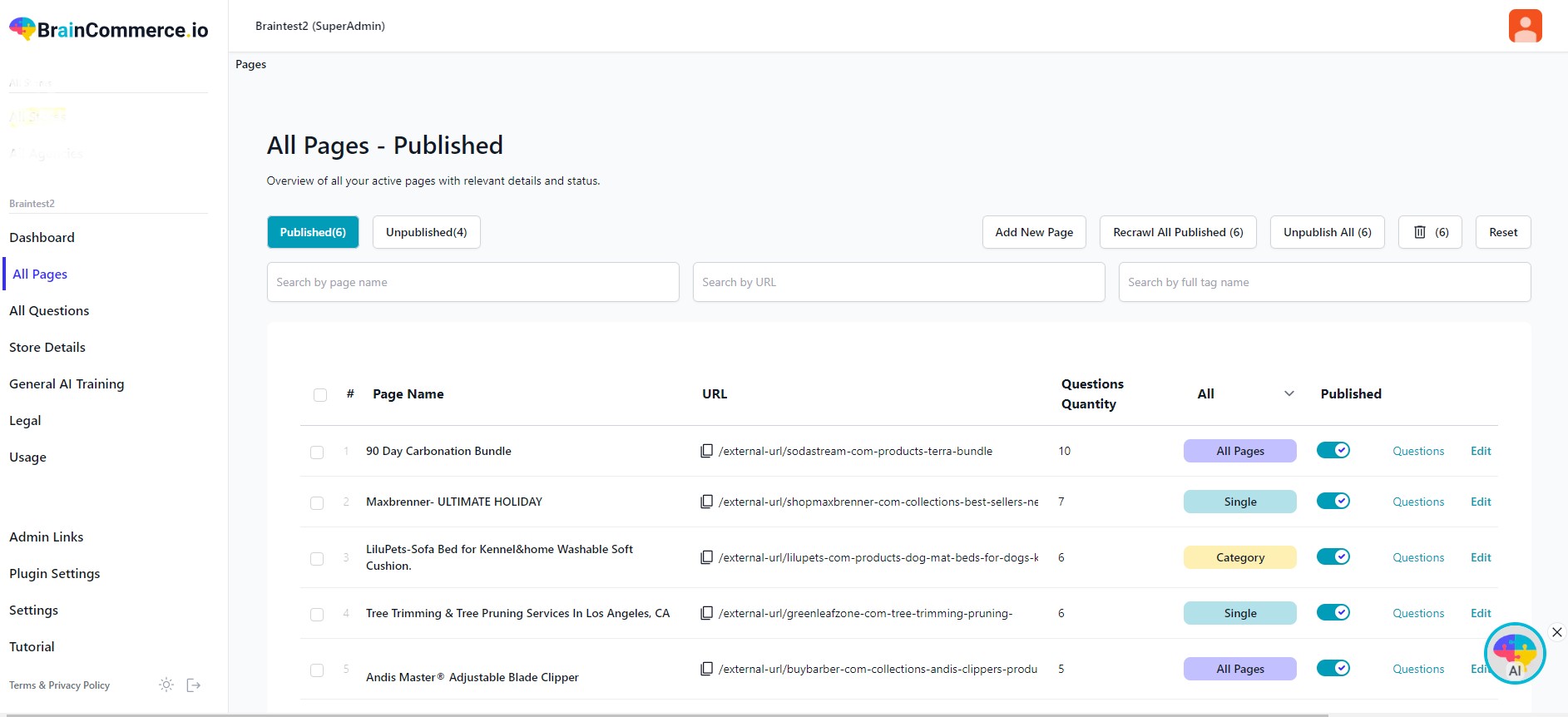 screenshot of BrainCommerce