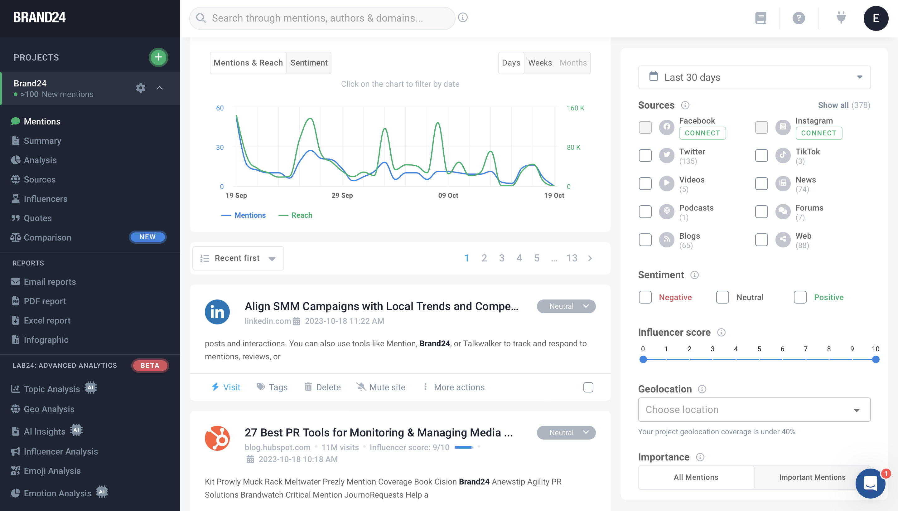 screenshot of Brand24