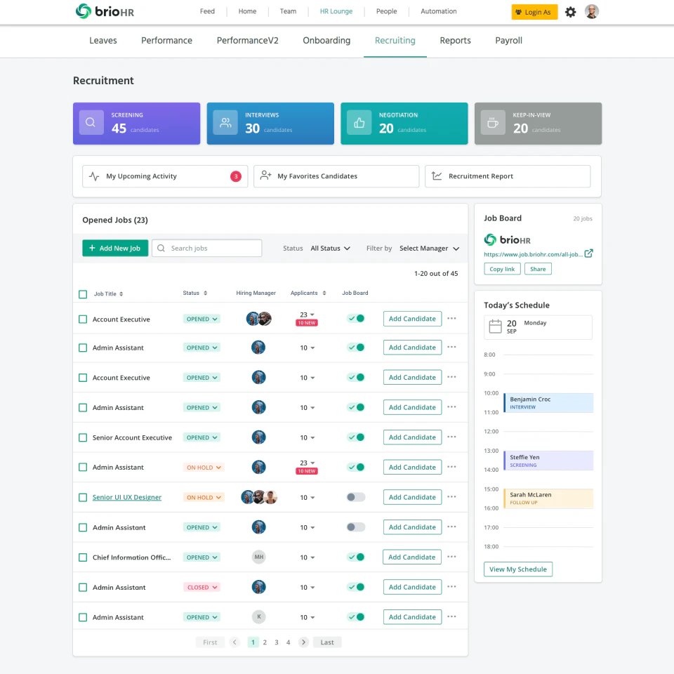 screenshot of BrioHR