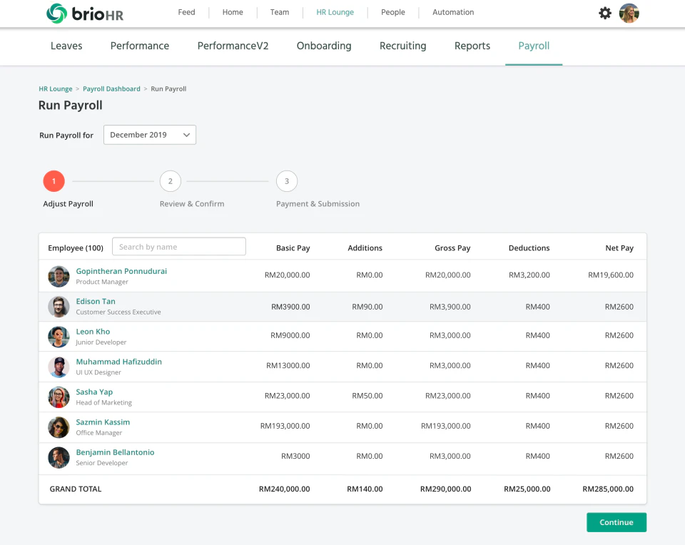 screenshot of BrioHR