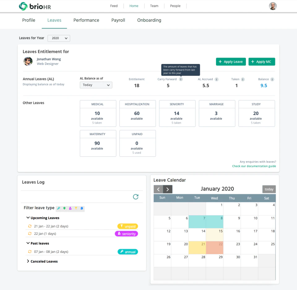 screenshot of BrioHR