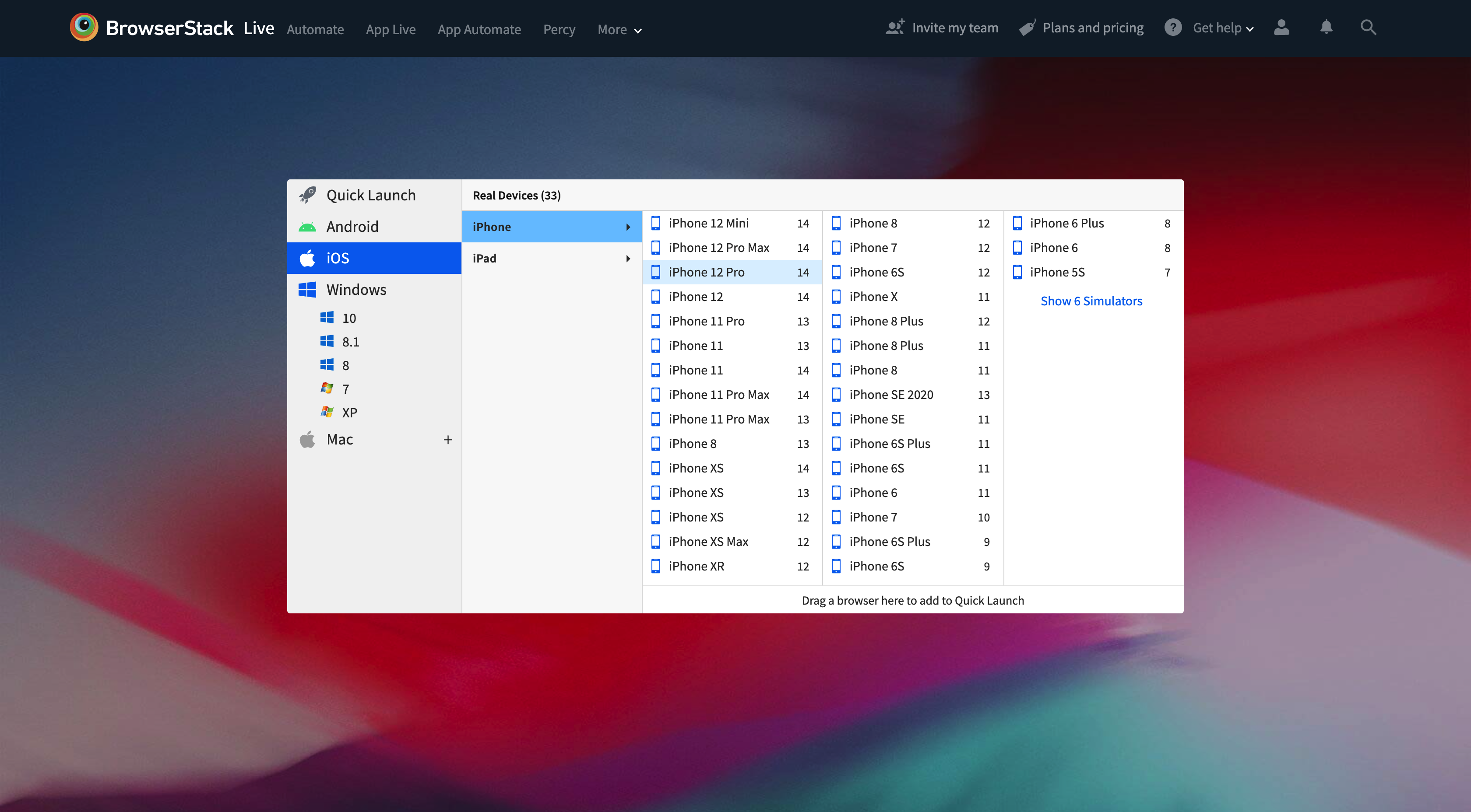 screenshot of BrowserStack