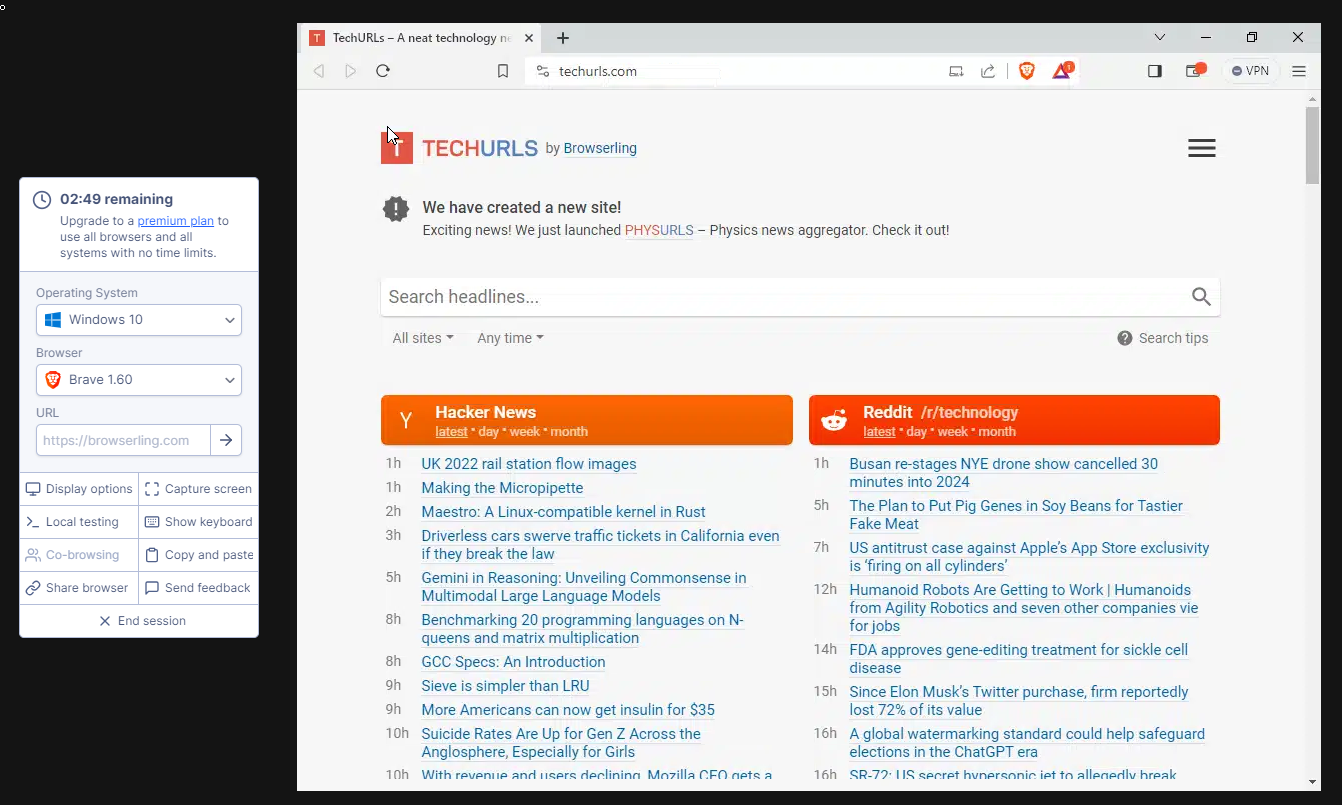 screenshot of Browserling