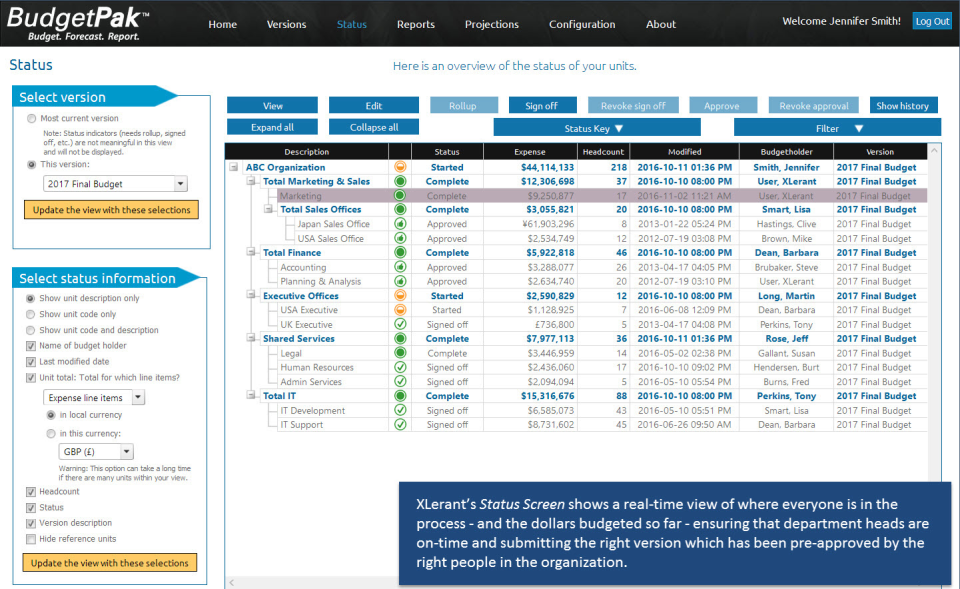 screenshot of BudgetPak