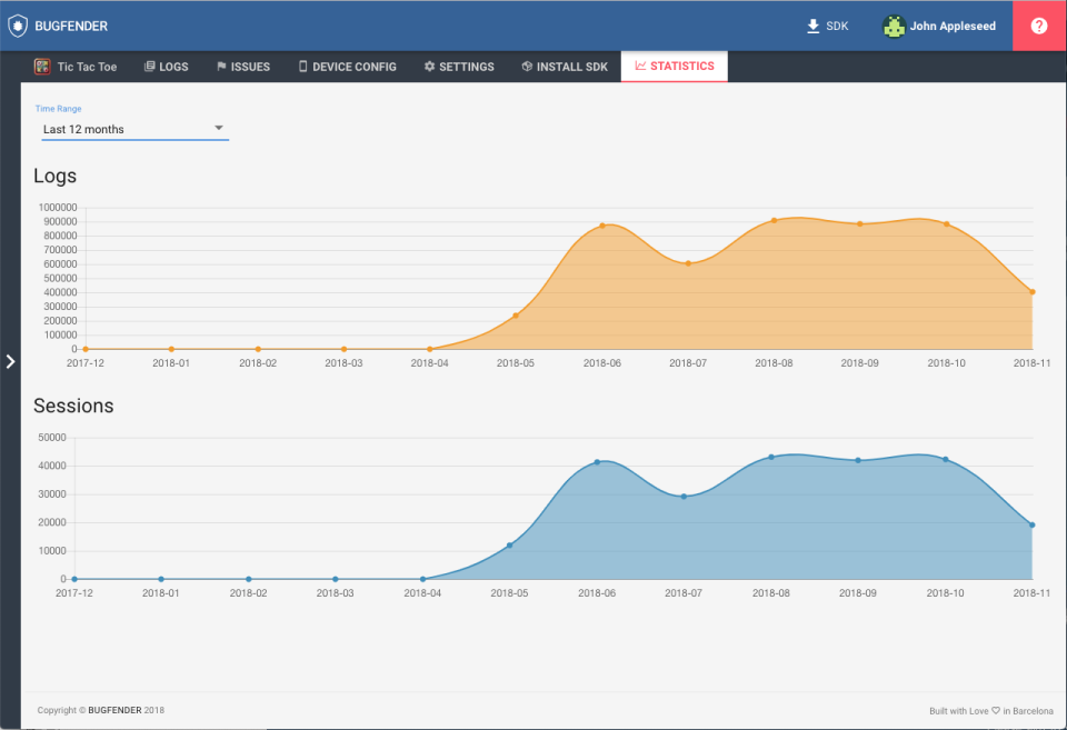 screenshot of Bugfender