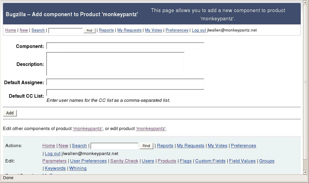 screenshot of Bugzilla