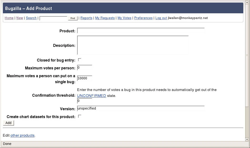 screenshot of Bugzilla