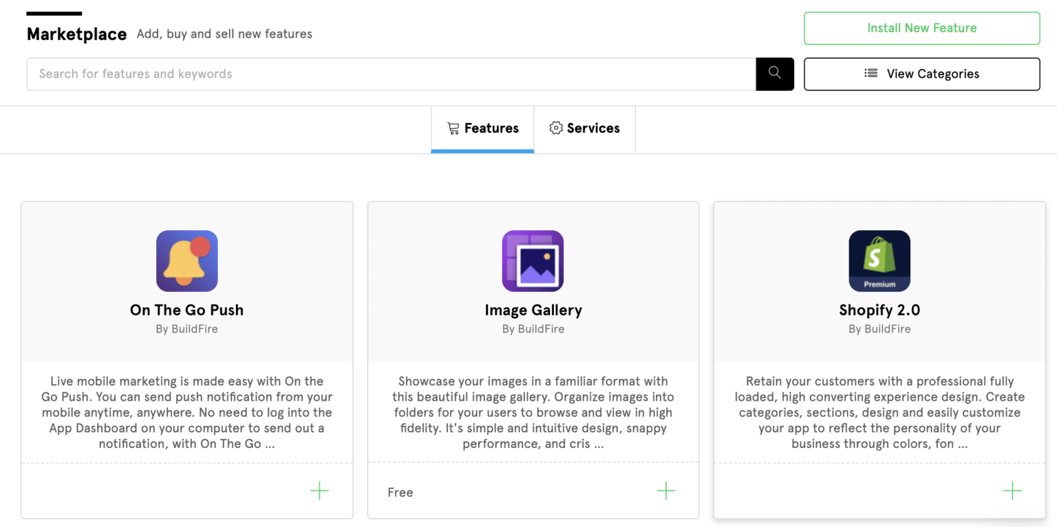 screenshot of BuildFire