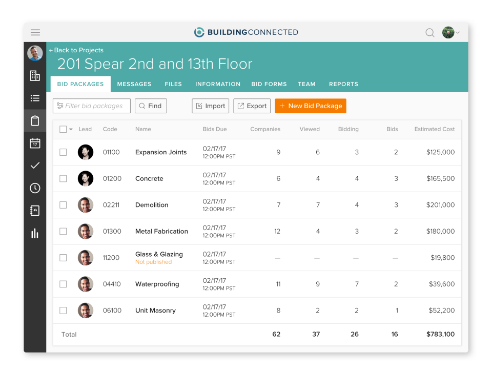 screenshot of BuildingConnected